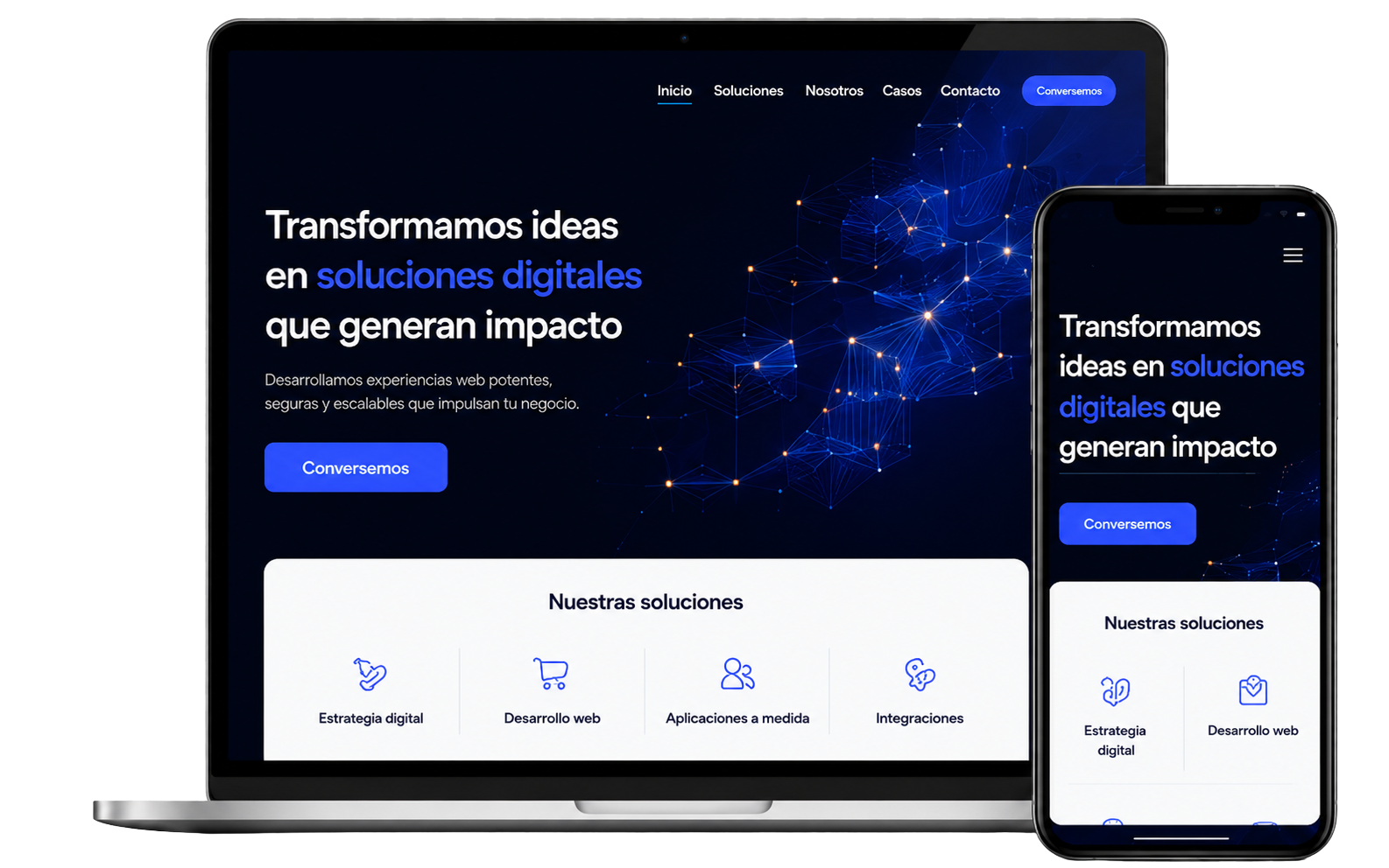 Mockup de sitio web desarrollado por UnderMarket en notebook y dispositivo móvil